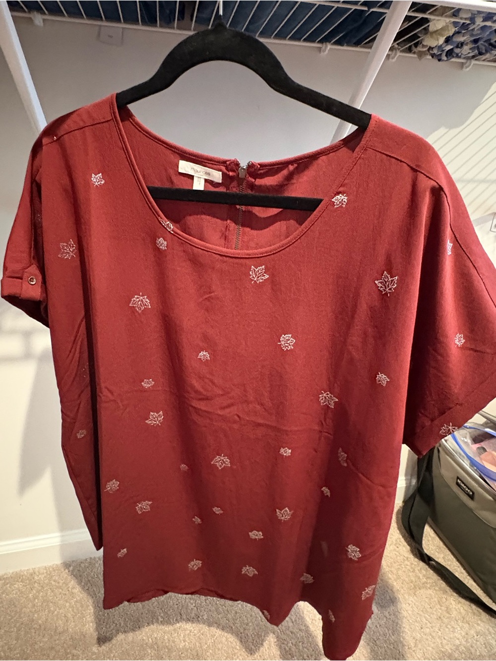Maurices Brick Red Short Sleeve Embroidered Tee